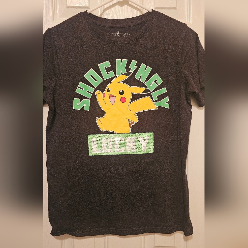 Pokemon Black Tee with Yellow and Green Pikachu Design